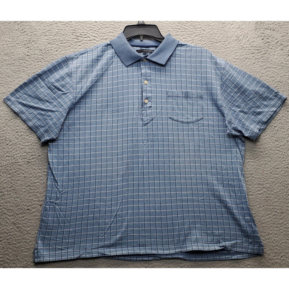Greg Norman Golf Polo Shirt Mens 2XL Multi Plaid Short Sleeve Side Slit Popover
